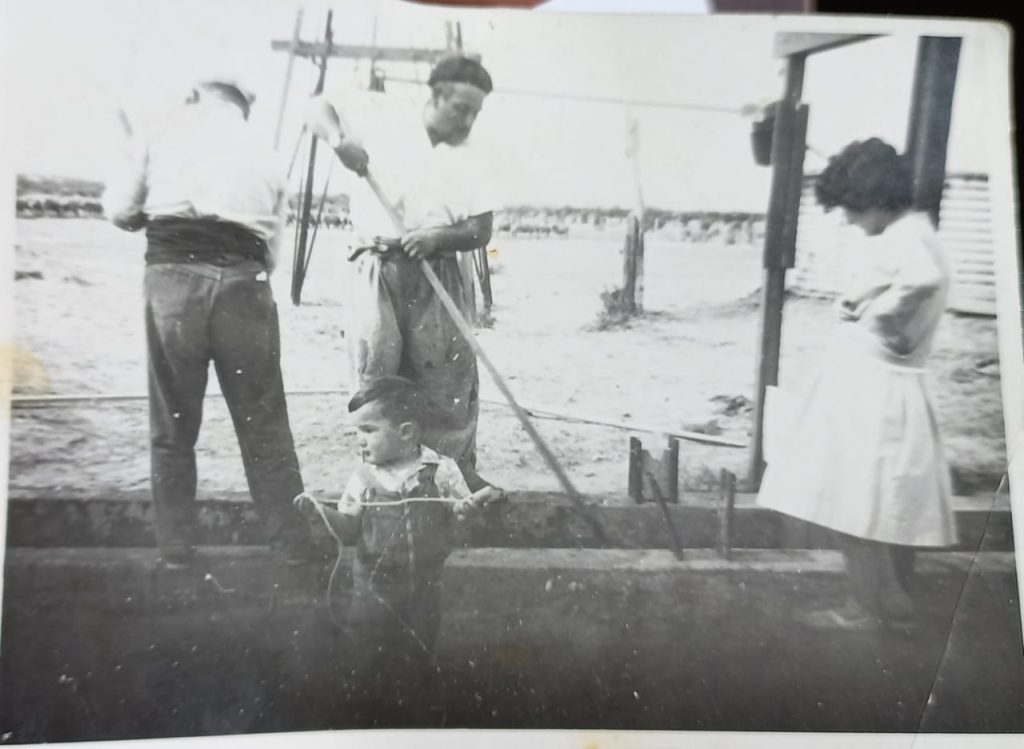 Vituco Pay, Viatriz Soto, Rufino y Santos Luques. Campo La Paloma. Bañando ovejas. Foto cedida por_ Familia Cepeda _